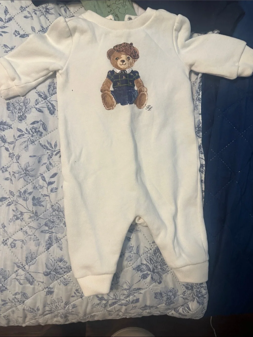 Ralph Lauren Cream Teddy Bear One-Piece Bodysuit